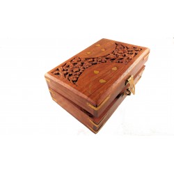 Beautiful hand carved marquetry wooden box with brass inlay