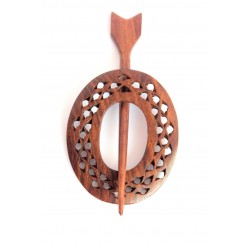 Wooden Carved Shawl Pin - Oval Shaped - AW1056