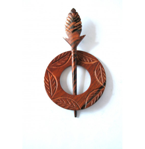 Wooden Carved Shawl Pin - Round Shaped - AW1058