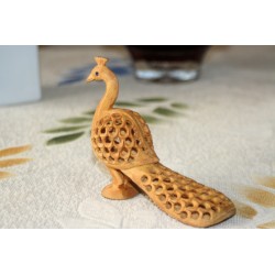 Hand Carved Wooden Peacock Figurine