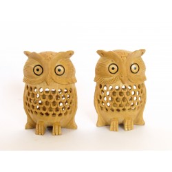 Pair of two adorable hand carved wooden owls.