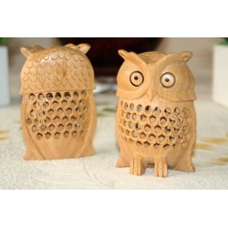 Pair of two adorable hand carved wooden owls.