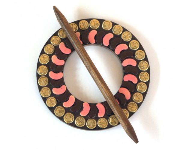 Round Decorative Shawl Pin with brass inlay - CV-1076