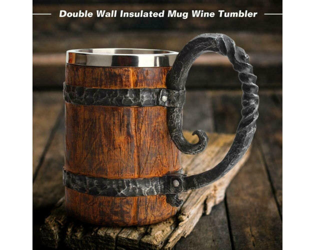 Viking Style wooden finish Beer Mug