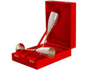 Silver Plated Brass Champagne Flutes in Red Velvet Gift Box