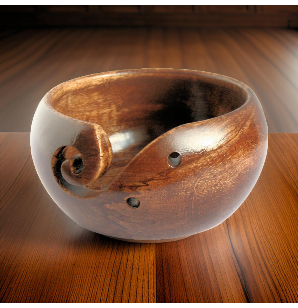 Mango Wood Yarn Bowl 6"x3" - Keep your yarn tangle free, clean and organised with this compact wooden Yarn Holder
