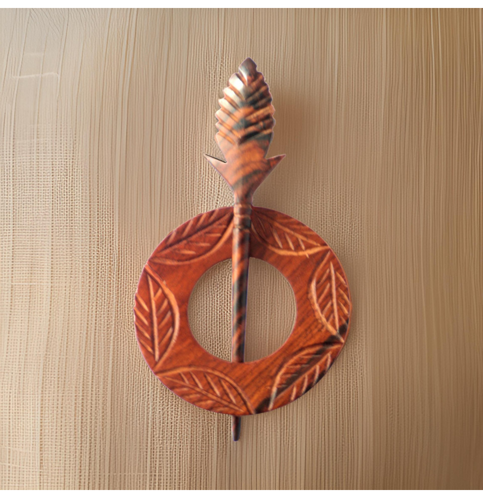 Hand Crafted Wooden Carved Shawl Pin - AW1058