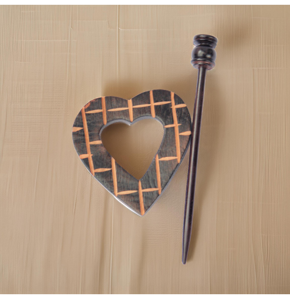 Hand Crafted Wooden Shawl Pin - Heart Shaped
