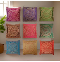 Beautiful set of mandala silk brocade cushion cover