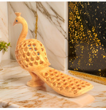 Hand Carved Wooden Peacock Figurine