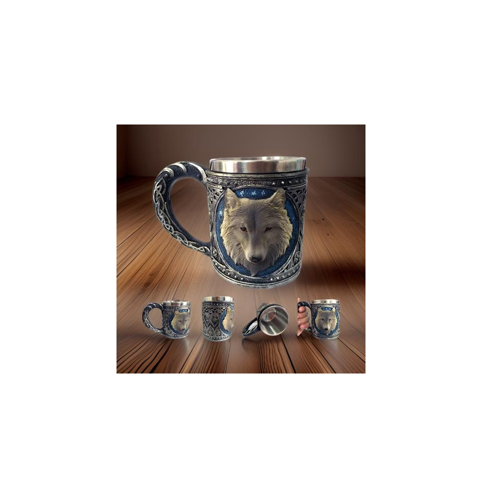 Stainless Steel Medieval Style Wolf Mug
