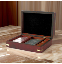 Standard double deck playing cards & dice holder in decorative box.
